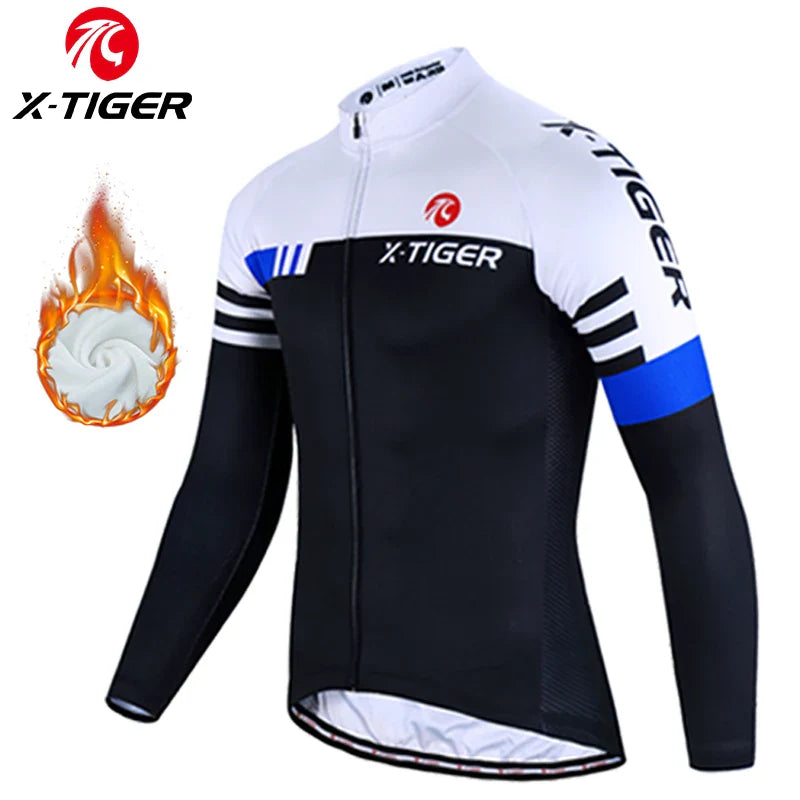 X-TIGER Men's Winter Thermal Fleece Cycling Jersey | Long Sleeve