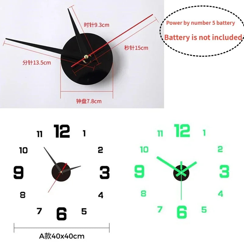 3D Luminous Wall Clock Frameless Acrylic DIY Digital Clock Wall Stickers Mute Clock for Living Room Bedroom Office Wall Decor Peaceful Pleasures Health and Wellness