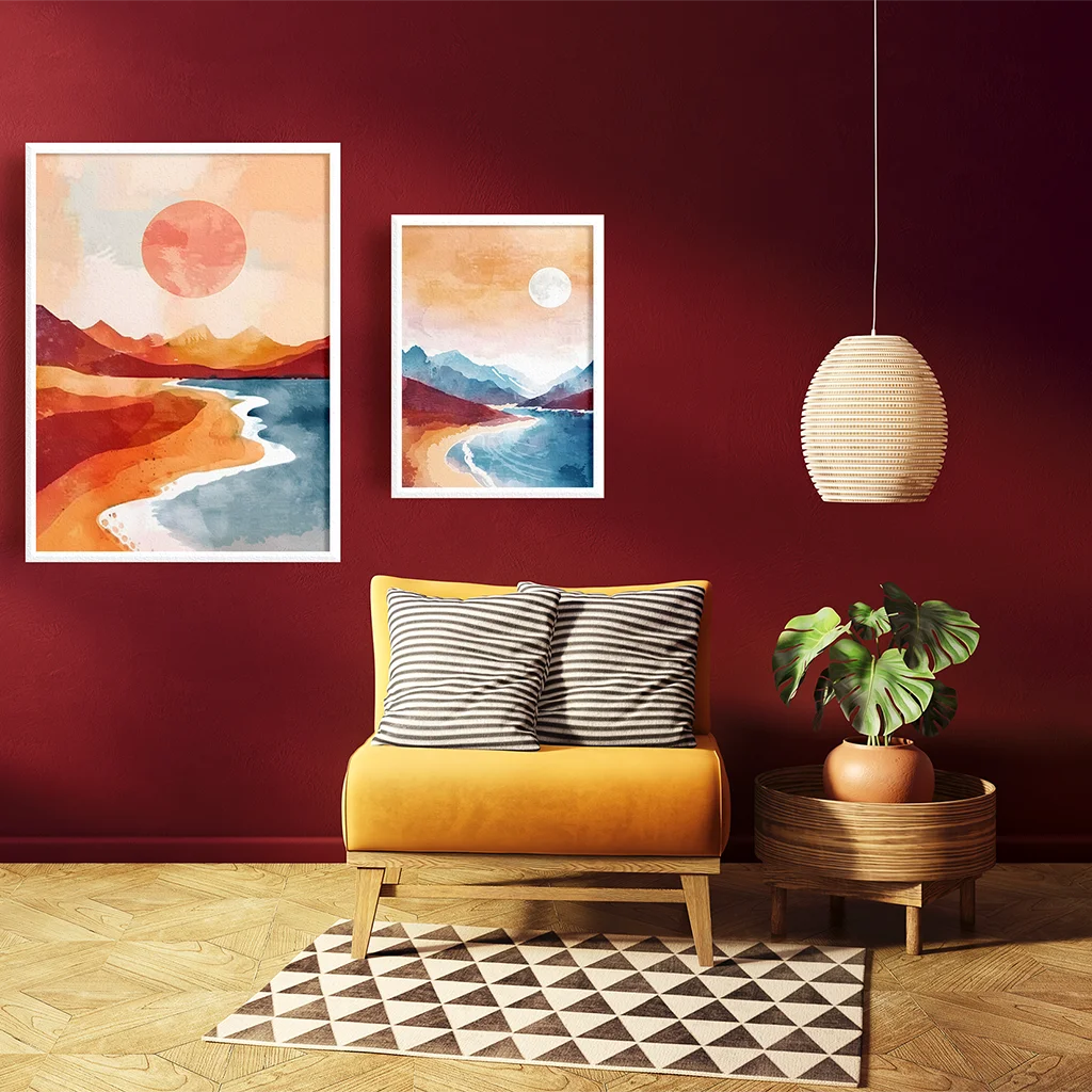 Coastal Mountain Sunset Canvas Wall Art | Modern Landscape Print Canvas Wall Art Peaceful Pleasures Health and Wellness