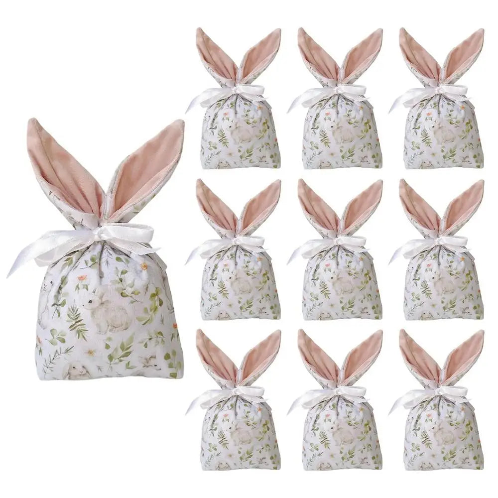 Easter Rabbit Ear Candy Bags – 10Pcs Drawstring Party Favor Pouches