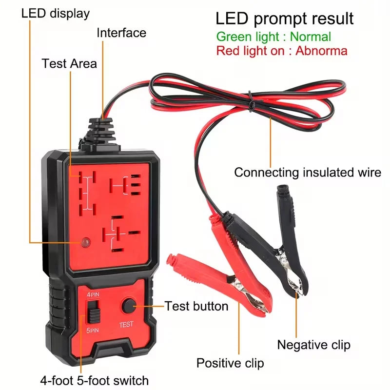12V Automotive Relay Tester – 4-Pin & 5-Pin with Battery Clamp Peaceful Pleasures Health and Wellness