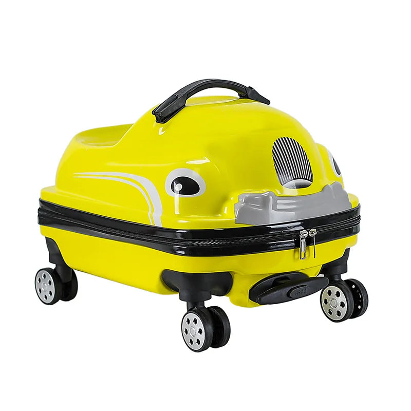 Cartoon Car Children's Pull-On Luggage Suitcase Kindergarten Travel Bag Child Ride-On Twister Cart Peaceful Pleasures Health and Wellness YELLOW