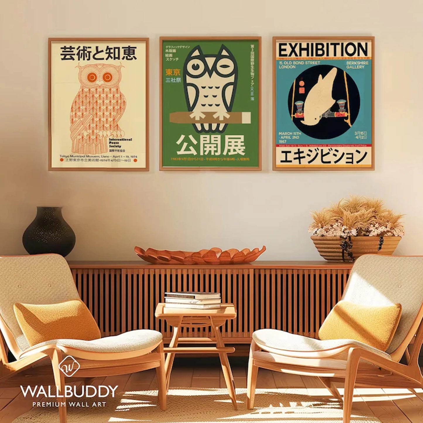 3-Piece Japanese Abstract Birds Canvas Wall Art Print Set