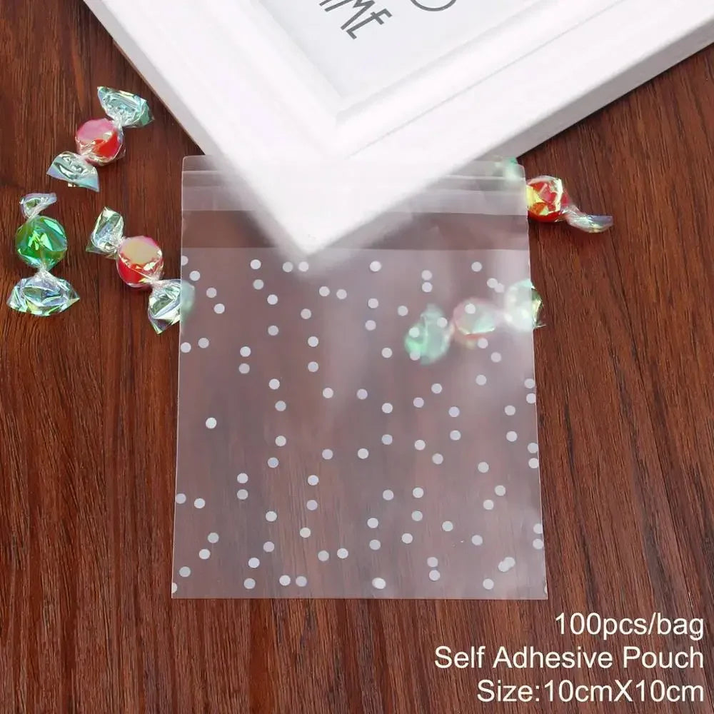 100pcs Christmas Self-Adhesive Candy Treat Bags – Party Packaging Party Favor Bags Peaceful Pleasures Health and Wellness 10x10cm bag as show 9x15cm