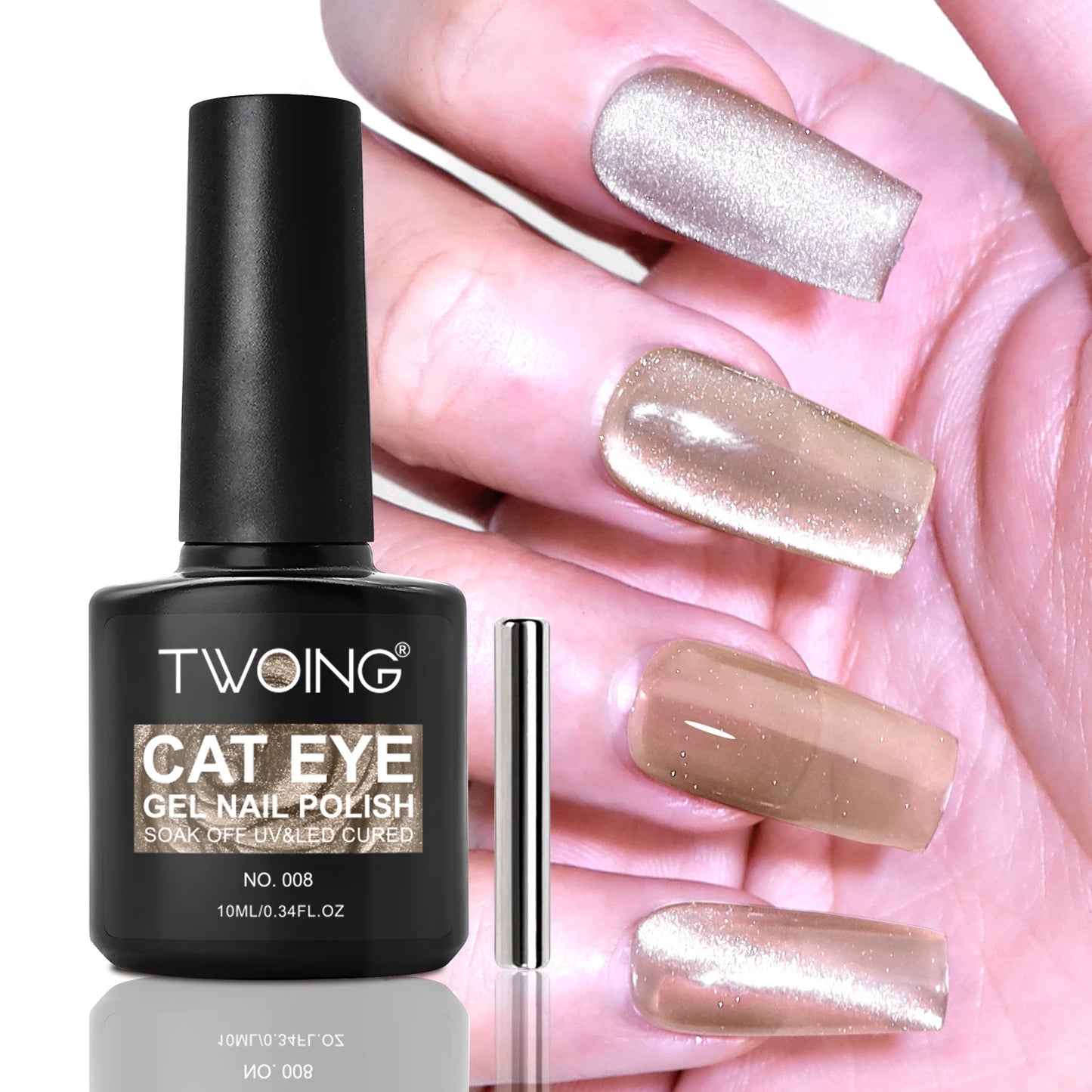TWOING Cat Eye Gel Nail Polish 10ml, Magnetic UV LED Soak Off Gel Polish, Shimmer Glitter Long-Lasting Salon DIY Nail Art Peaceful Pleasures Health and Wellness 008