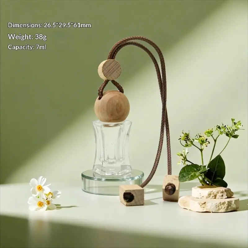 Refillable Glass Car Air Freshener Pendant | Wood Cap Diffuser