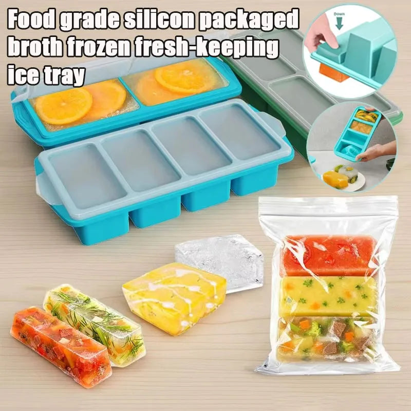 Silicone Freezer Tray with Lid | Soup Broth Ice Mold BPA-Free