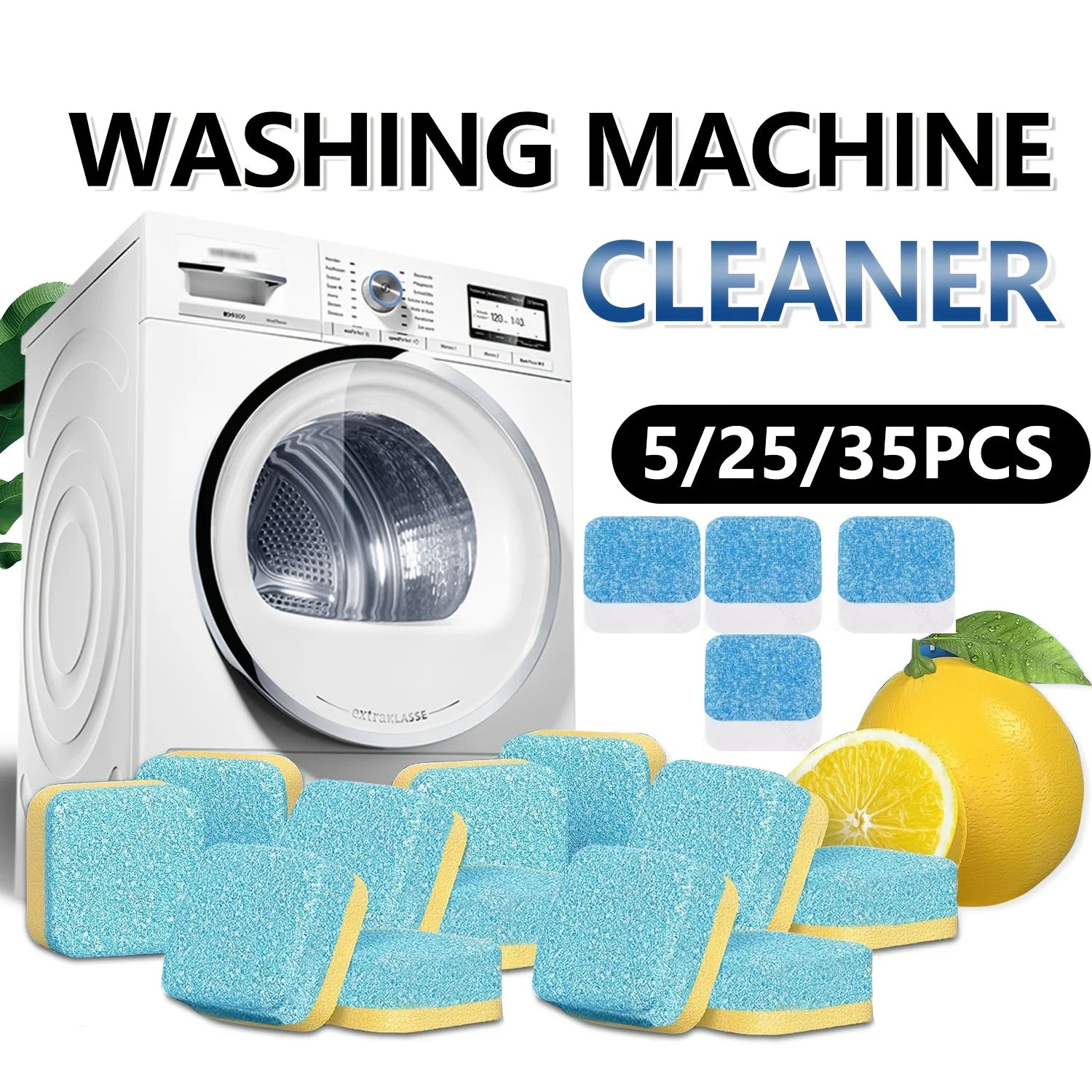 Washing Machine Cleaner Tablets 5/25/35 Count, Lemon Scent, Deep Cleaning, Dirt Remover, Clean Laundry Washer Drum and Tub Peaceful Pleasures Health and Wellness