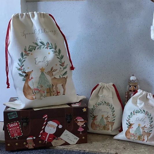 Personalised Woodland Animal Christmas Sack | Kids Gift Bag Christmas Gift Sack Peaceful Pleasures Health and Wellness