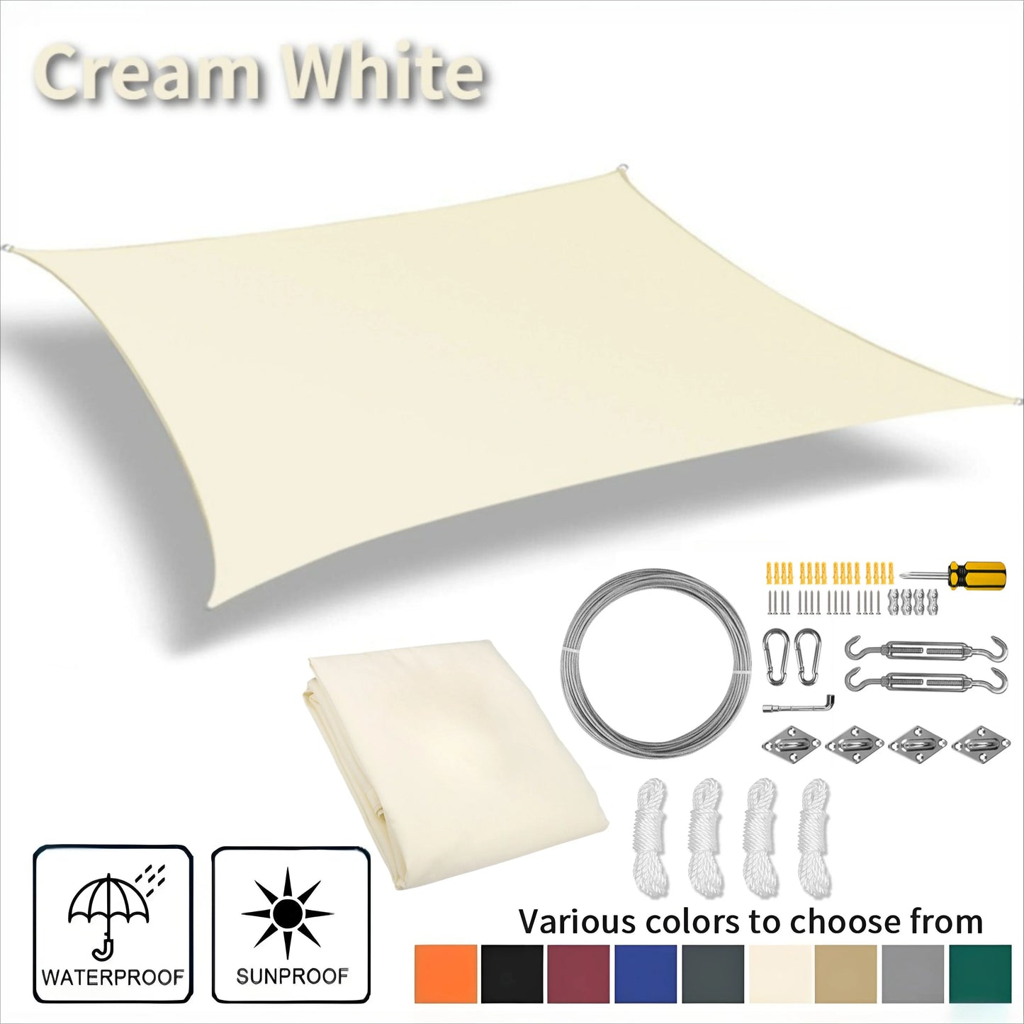 Waterproof Rectangle Sun Shade Sail – 98% UV Block Canopy