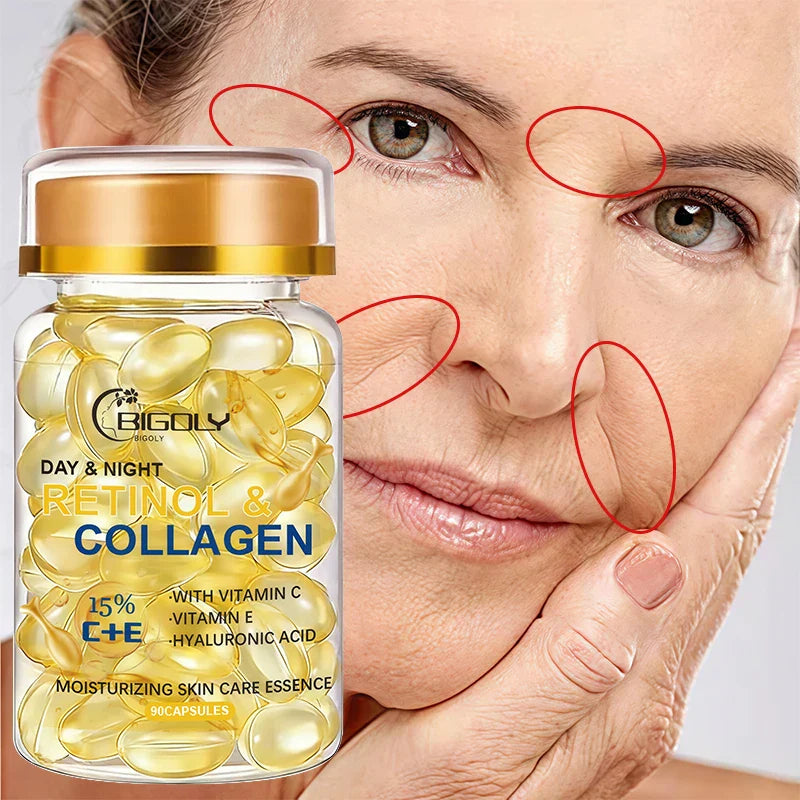 Retinol & Collagen Face Serum Capsules – 90ct Moisturizing