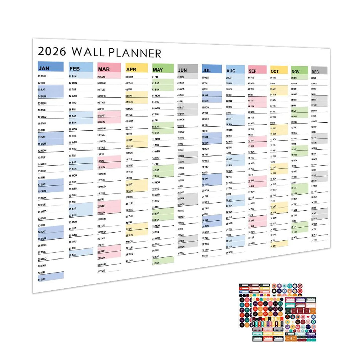 2026 Yearly Wall Calendar Poster with Stickers Large Planning Schedule Home Office Organization Time Management Tool Peaceful Pleasures Health and Wellness C