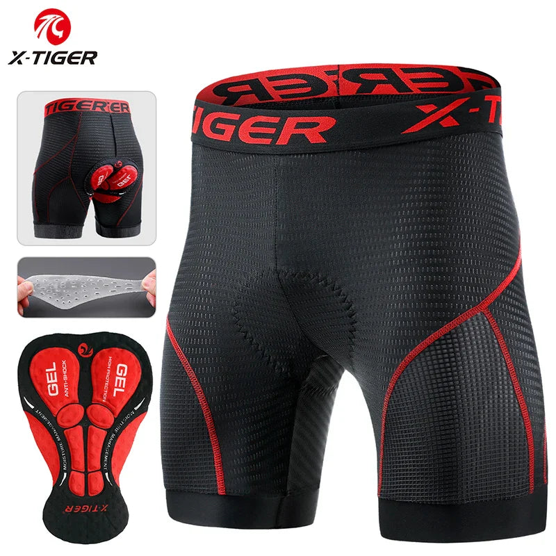 X-TIGER Men's Gel Pad Cycling Shorts – Breathable MTB Underwear