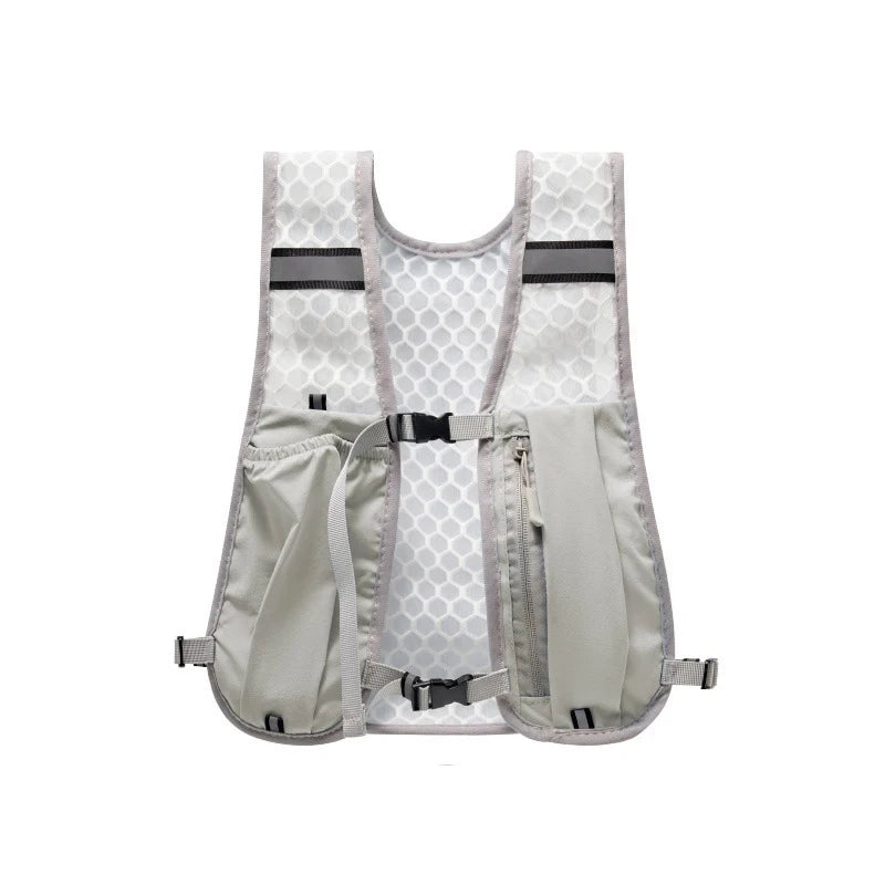Lightweight Running Vest with Phone Holder New Reflective Hydration Water Chest Pack Storage for Sports Water Bottle Peaceful Pleasures Health and Wellness Grey