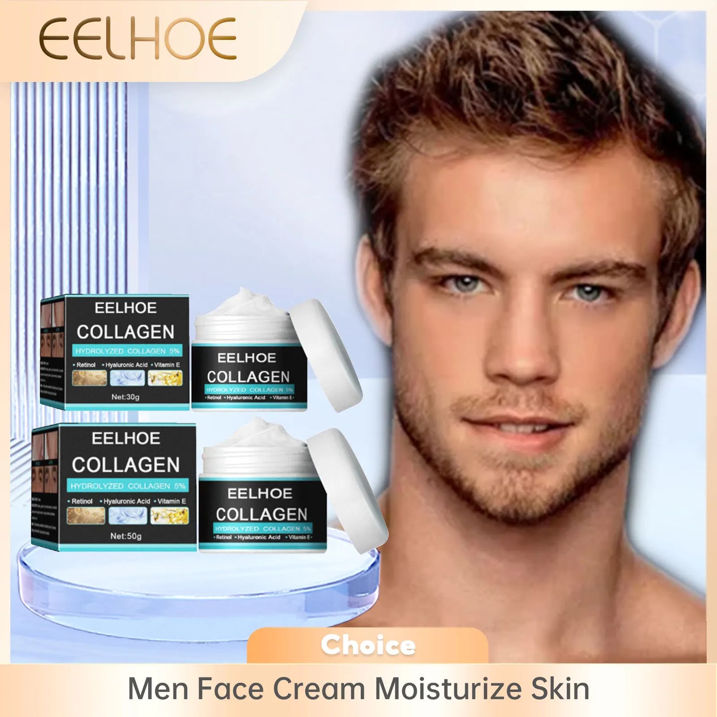 EELHOE Men's Collagen Face Cream – Hyaluronic Acid Moisturizer