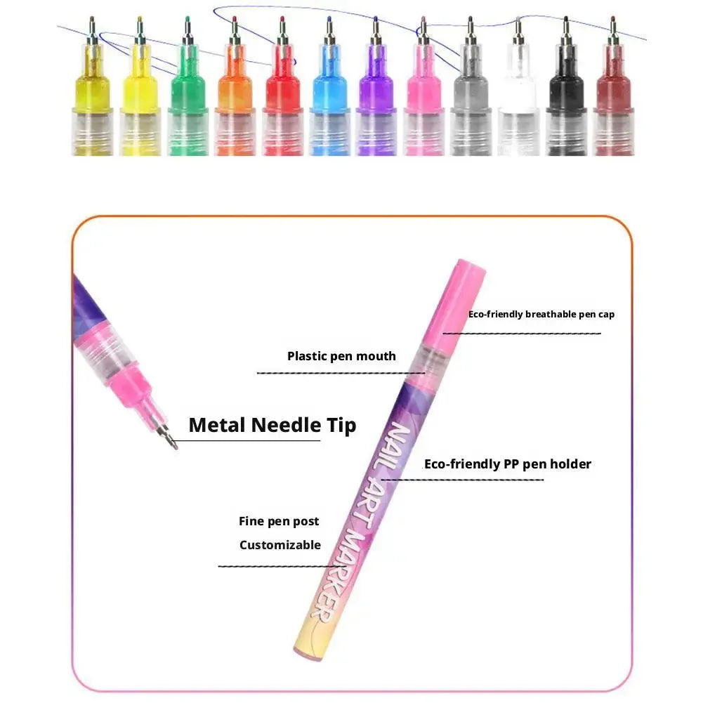 12-Color Nail Art Pen Set – Graffiti Dotting & Liner Pens Nail Art Tools Peaceful Pleasures Health and Wellness