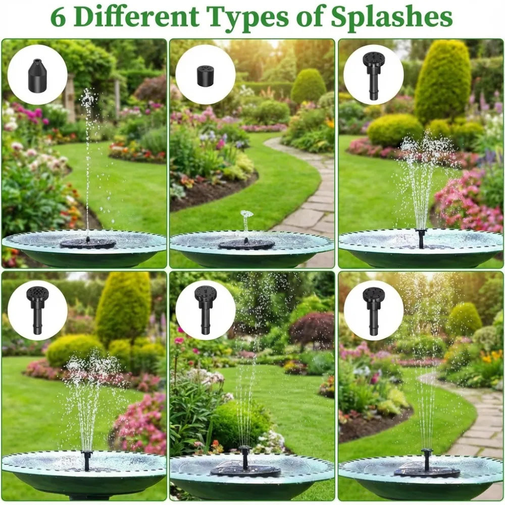 Outdoor Solar Fountain – 6 Nozzles & DIY Garden Bird Bath