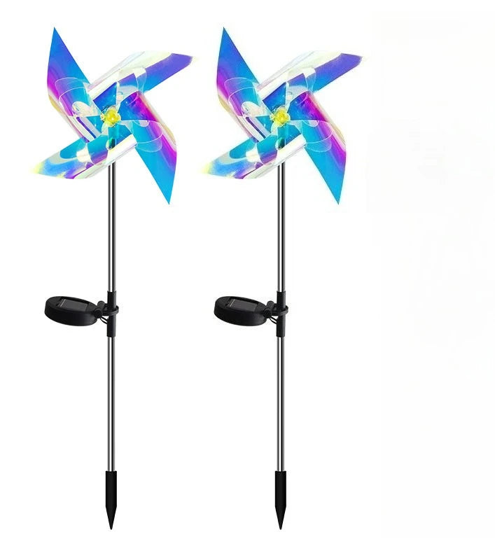 Solar Powered Lamp Wind Powered Rotation Waterproof Outdoor Garden Decor Yard Lawn Backyard Landscape Sun LED Pinwheel Lights Peaceful Pleasures Health and Wellness 2pcs