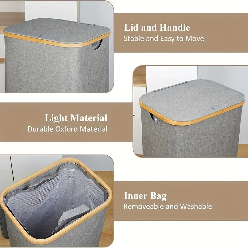 Foldable Laundry Basket with Lid – Large Capacity Hamper