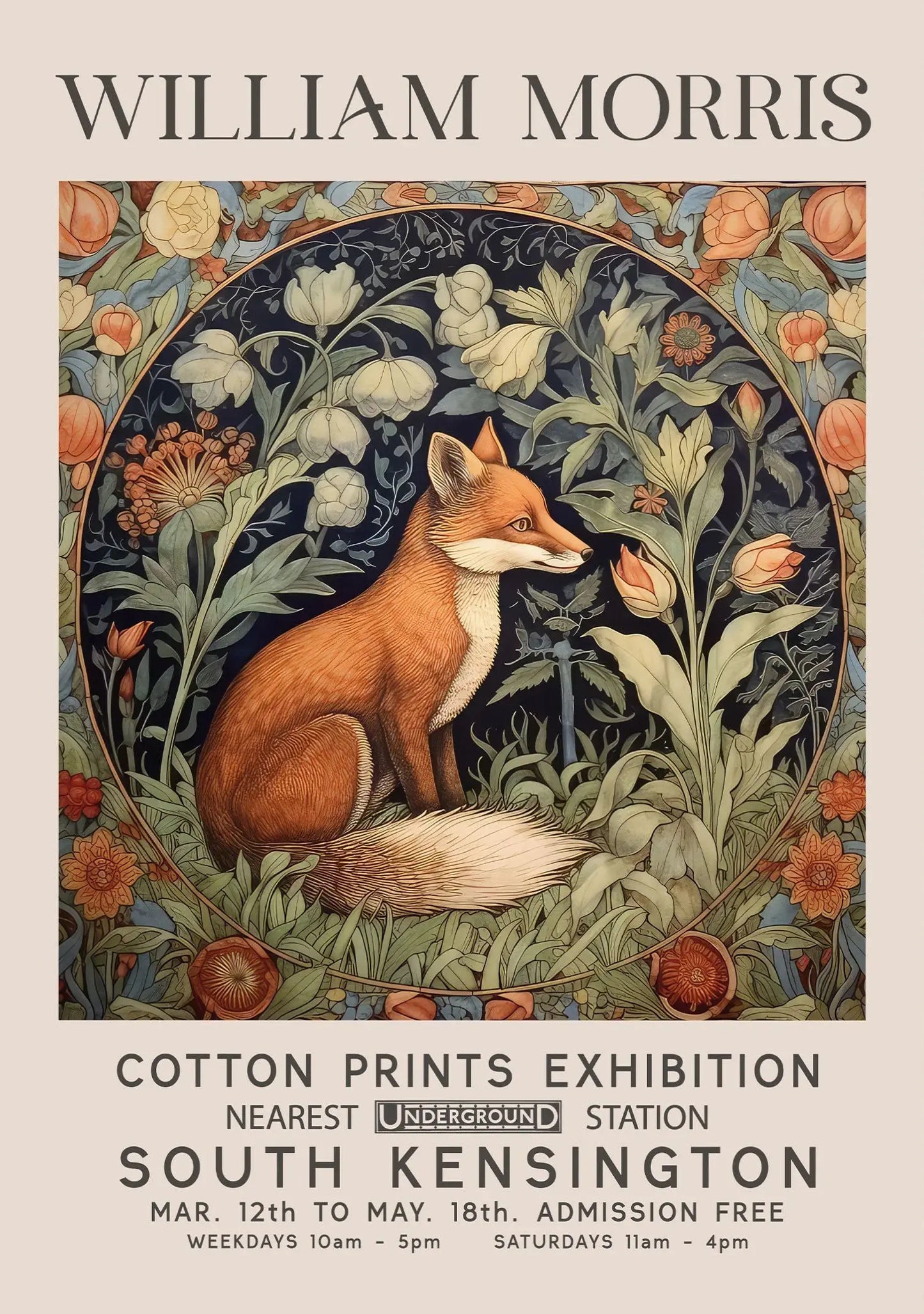 William Morris Canvas Wall Art – Fox Owl Peacock Botanical Print