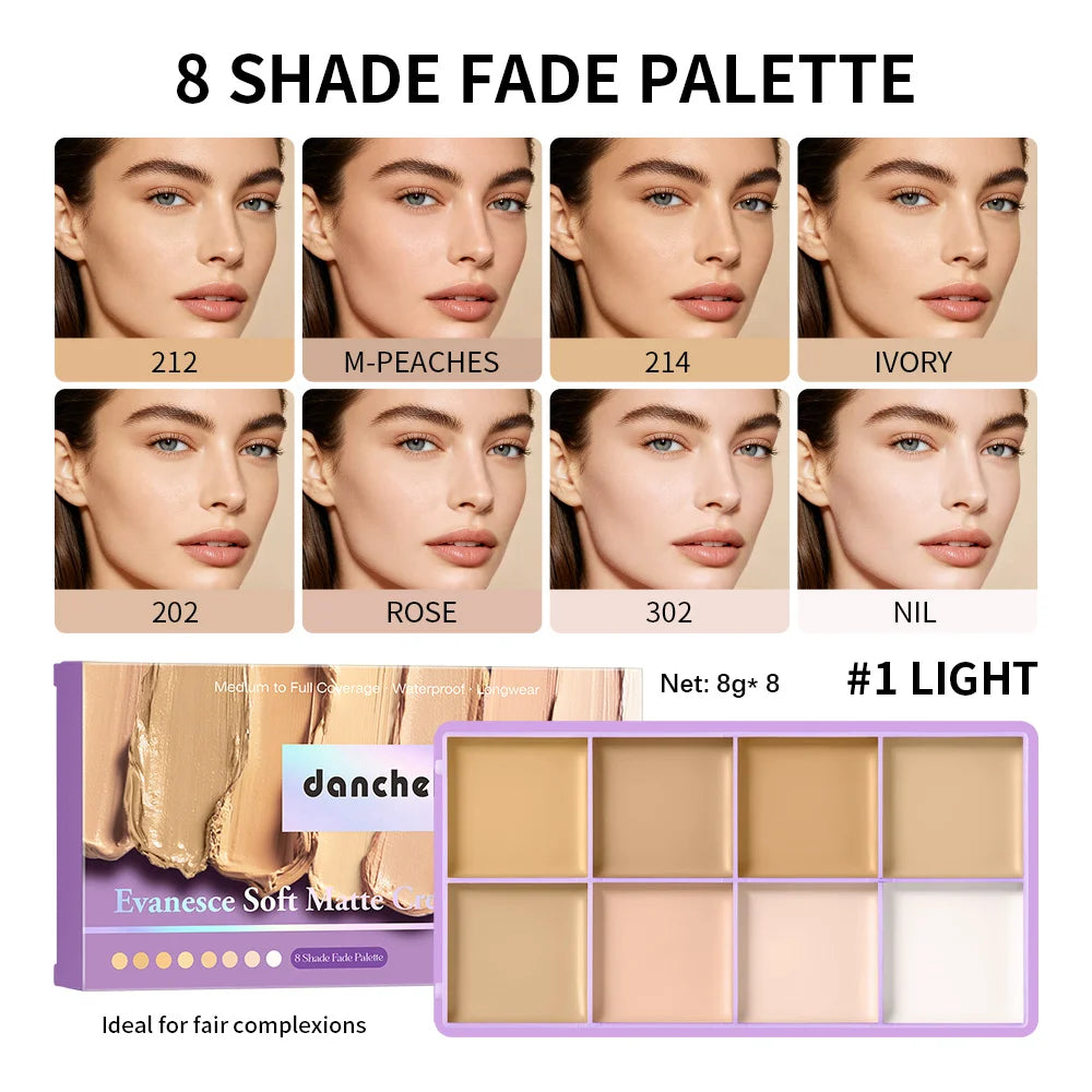 8 Shade Soft Matte Cream Concealer Palette Full Coverage Fade Dark Circles Blemishes Waterproof Long Lasting Oil Control Makeup Peaceful Pleasures Health and Wellness 1for fair
