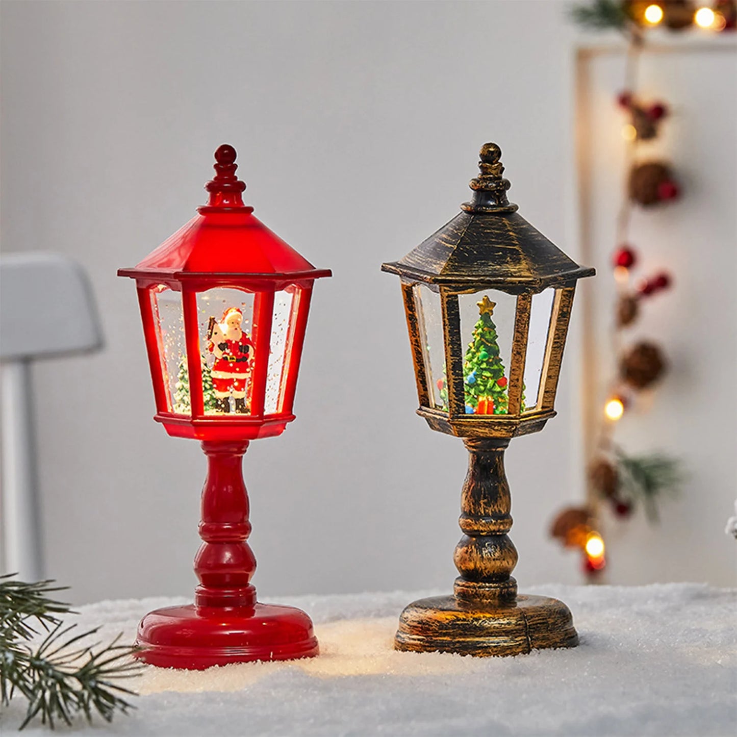 Christmas Water Snow Globe Lamp with Light and Music Santa Claus Scene Hexagon Base Desktop Decor for Holiday Home Party Gift Peaceful Pleasures Health and Wellness