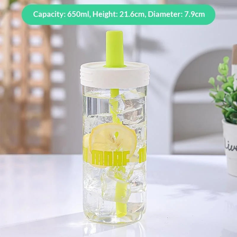 2026 New 650ML Water Bottles Straw Cup Juice Milk Plastic Cup with Lid Straw Bubble Tea Coffee Cups Large Capacity Drinkware Peaceful Pleasures Health and Wellness Yellow letters
