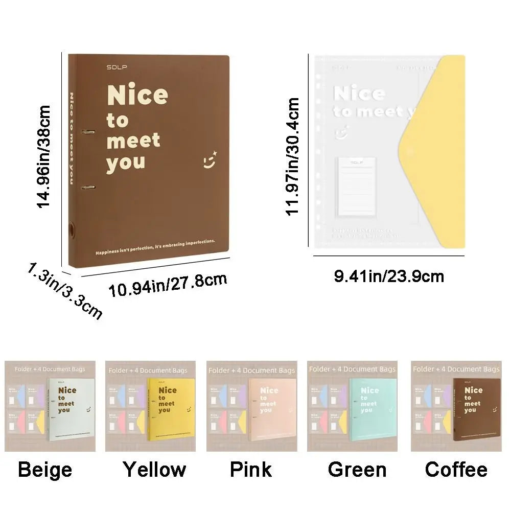 PP Loose Leaf File Bag Set Detachable Waterproof 2 Hole Binder Folders Large Capacity Test Paper Storage Clip School Supplies Peaceful Pleasures Health and Wellness