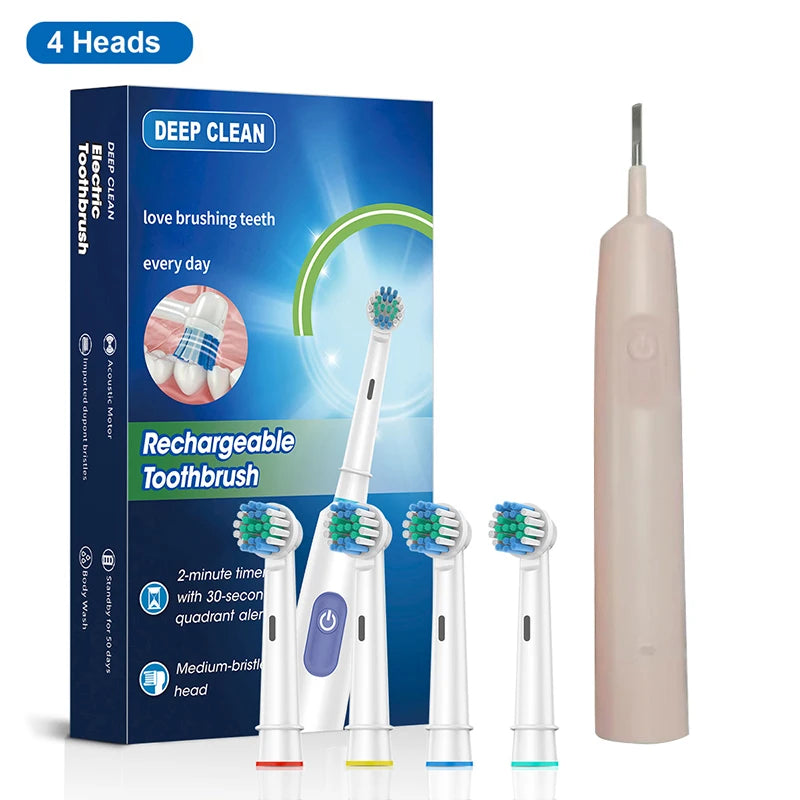 Electric Toothbrush Rotary Rechargeable Electric Toothbrush for Adults Rotating Electric Toothbrushes with 8 Soft Brush Heads Peaceful Pleasures Health and Wellness Pink 4 Heads