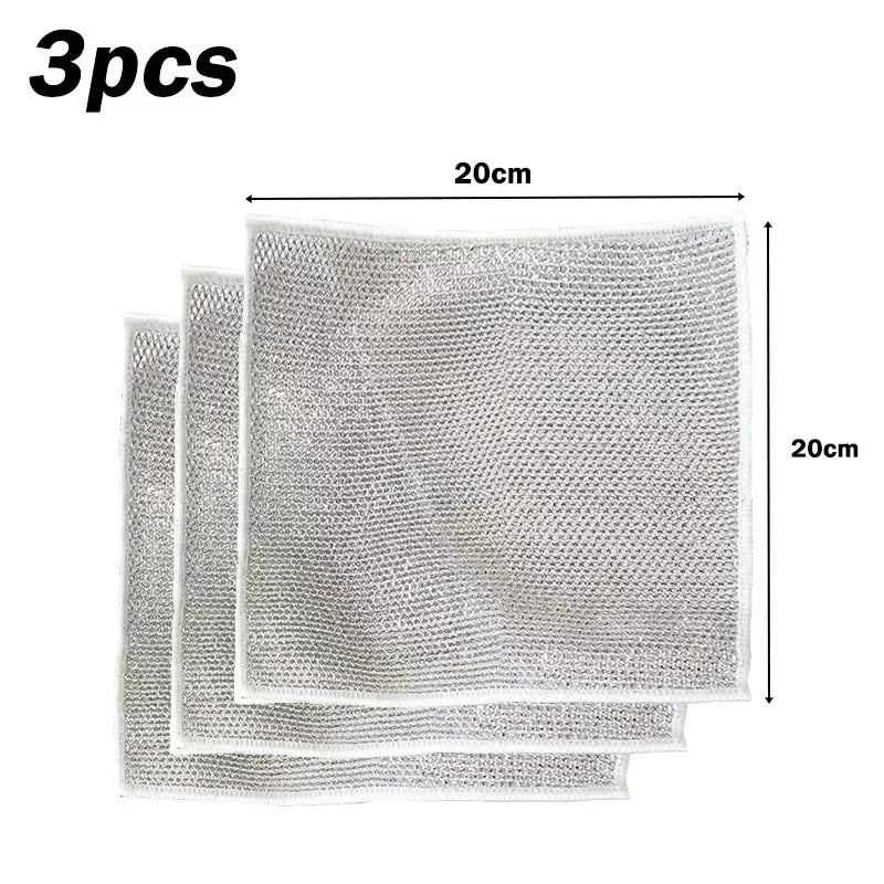 Household Cleaning Brushes 3/5/10PCS Silver Cleaning Cloth Magic Dish Towel All for Kitchen and Home Scrub Daddy Rust Removal Peaceful Pleasures Health and Wellness 3 PCS Single Layer