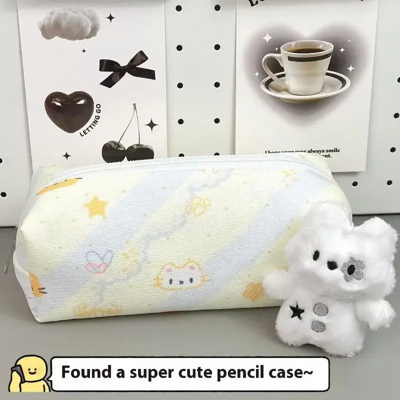 Cute Cat Pencil Case – Large Canvas Storage & Cosmetic Bag