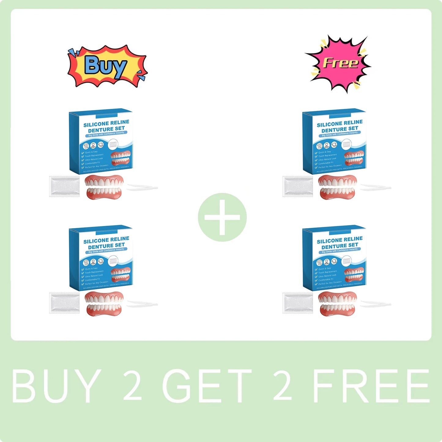 Silicone Reline Denture Set Soft Denture Reline Kit Upper and Lower Set Easy Use Natural False Teeth Soft Comfortable Oral Care Peaceful Pleasures Health and Wellness Buy 2 Get 2 Free