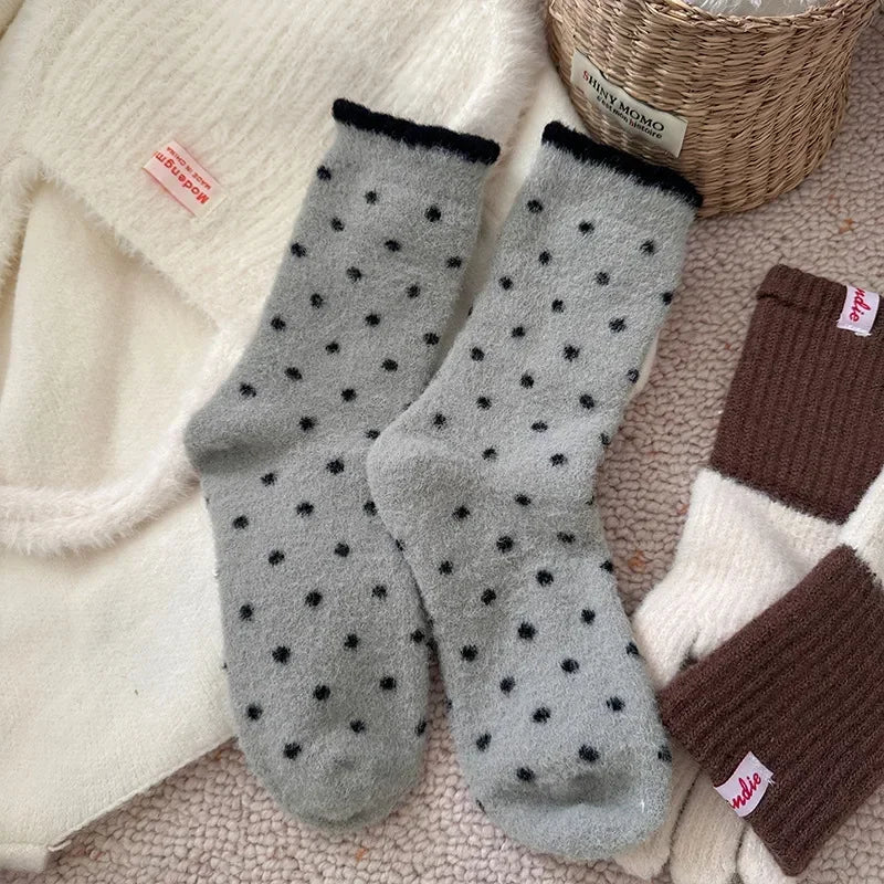 Fashion Autumn Winter Warm Thick Floor Socks with Velvet Dots Australian Fleece Home Cute Confinement Socks Versatile Floor Sox Peaceful Pleasures Health and Wellness Blue One Size