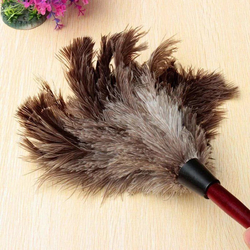 Wooden Handle Ostrich Feather Duster Home Anti-static Dust Removal