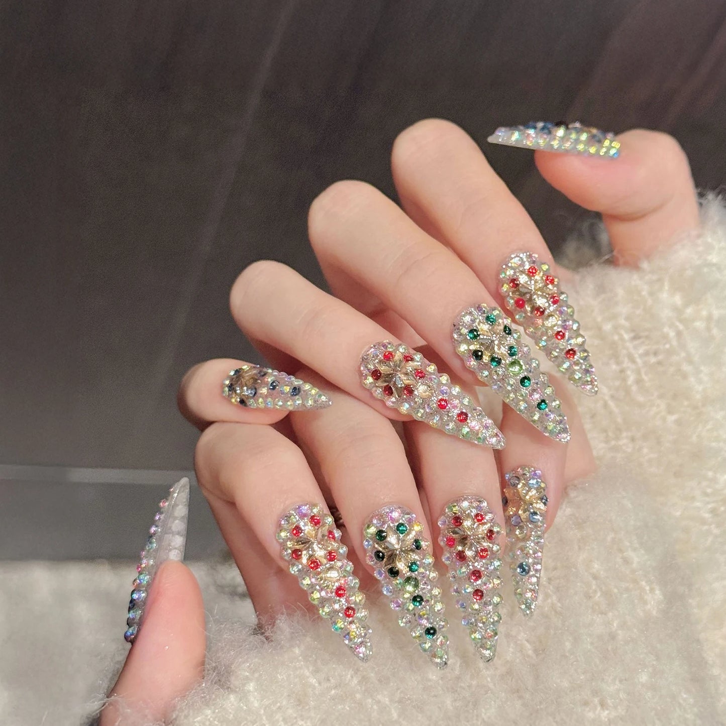 Handmade Diamond Almond Press-On Nails | 10-Piece Glam Set