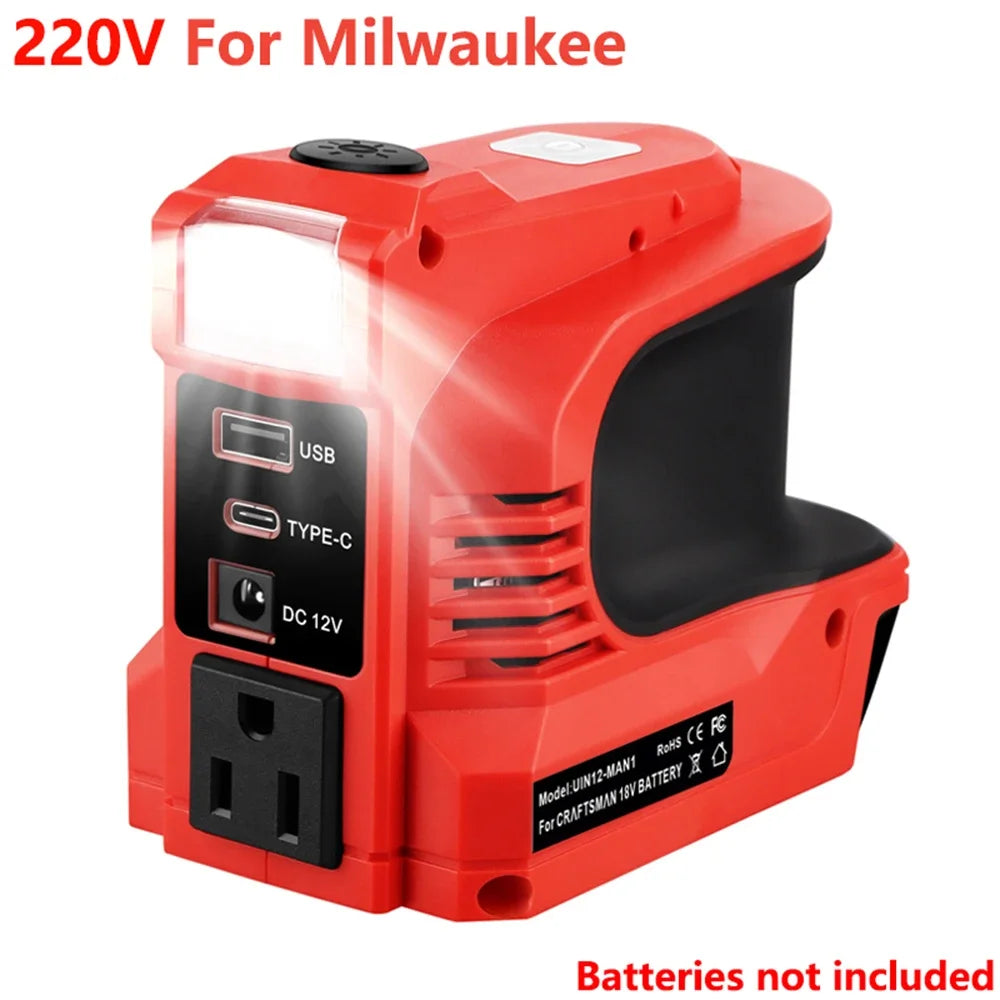 220w Power Plastic Housing for Dc Bicycle Helmet 18v 21v 220v 110v To Ac with Usb Type-C Rechargeable Port Bit Holder Power Tool Peaceful Pleasures Health and Wellness for Milwaukee 220V