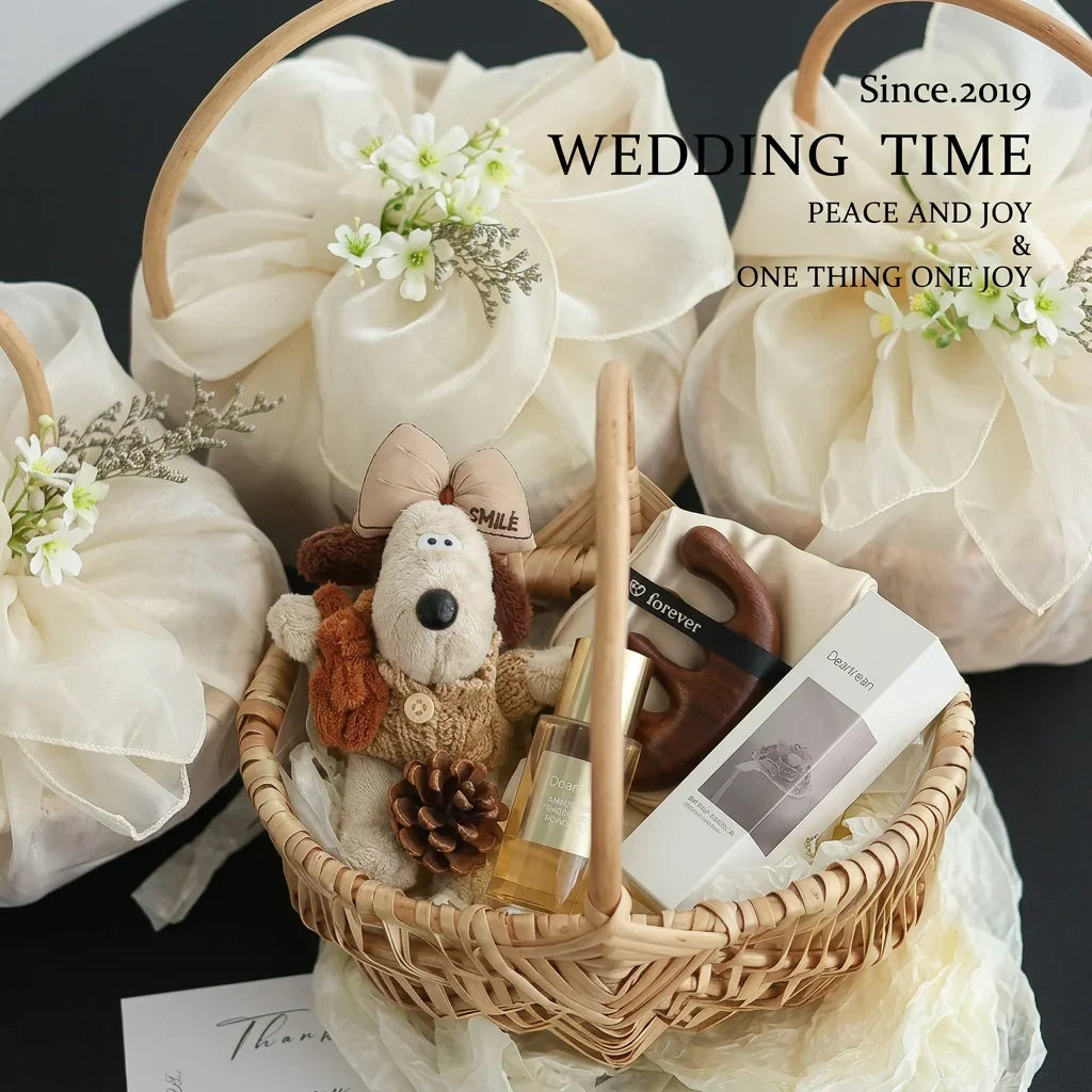 Rattan Gift Basket with Floral Decor | Wedding & Holiday Hamper