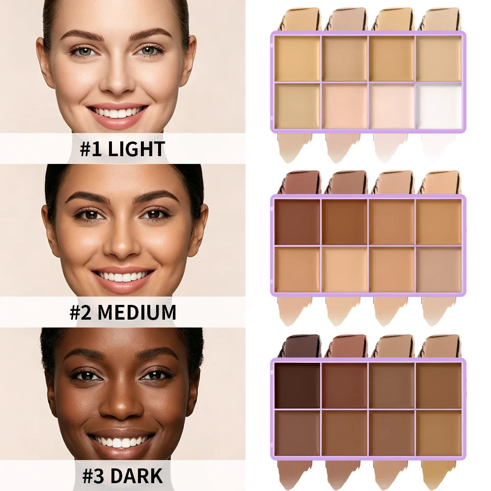 8 Shade Soft Matte Cream Concealer Palette Full Coverage Fade Dark Circles Blemishes Waterproof Long Lasting Oil Control Makeup Peaceful Pleasures Health and Wellness