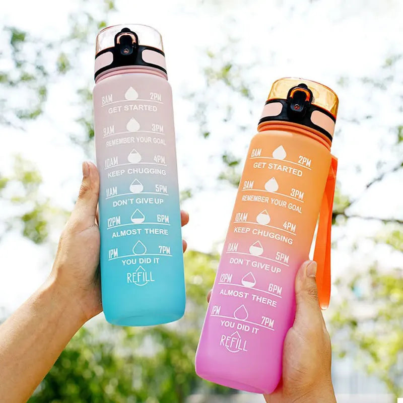 900ml BPA-Free Gradient Sports Water Bottle with Straw & Time Scale