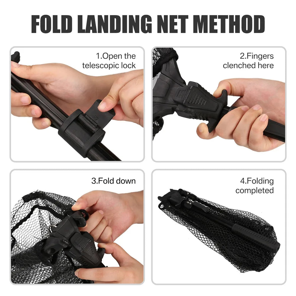 Retractable Fishing Landing Net with Telescoping Pole Foldable Handle for Kids Men Freshwater Saltwater Fly Fishing Carp Net Peaceful Pleasures Health and Wellness