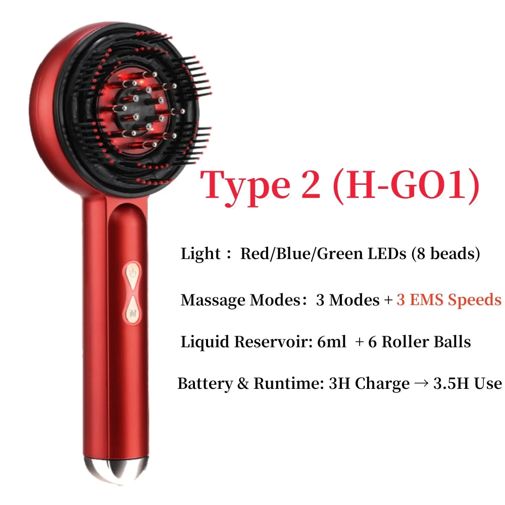 Electric Vibration Massage Comb Hair Care Brush Scalp Oil Applicator 630nm Red Light Therapy Hair Follicle Growth Comb Anti Loss Peaceful Pleasures Health and Wellness TYPE 2