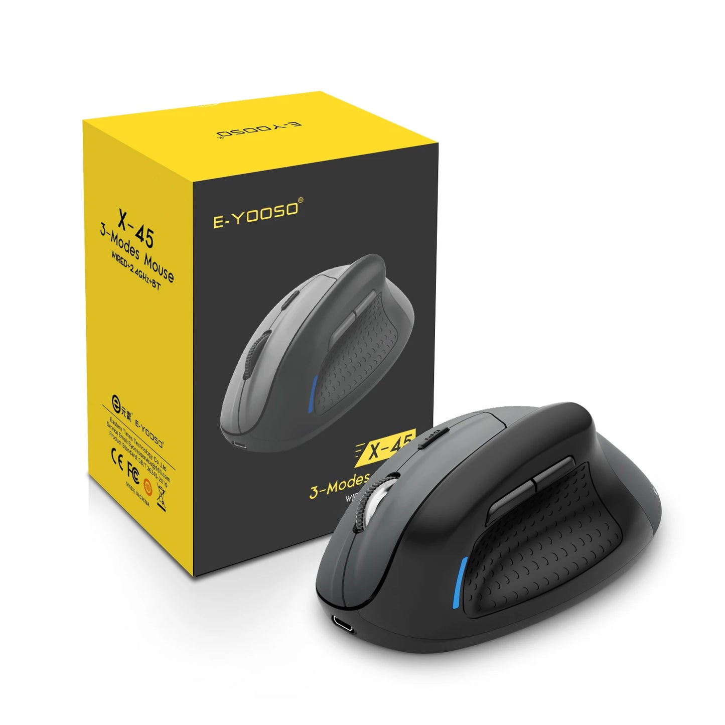 E-YOOSO X-45 Tri-mode Wireless Mouse Vertical Ergonomic 2.4G/Bluetooth/Type-C Wired 5 DPI, Rechargeable, for PC/Laptop/Mac Peaceful Pleasures Health and Wellness Black