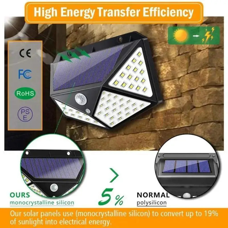 Outdoor 100 LED Wall Lamp PIR Motion Sensor Lights Waterproof Solar