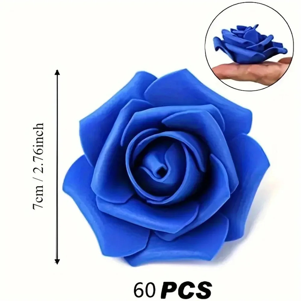 60-Piece Artificial Blue Rose Heads for Wedding & Home Decor