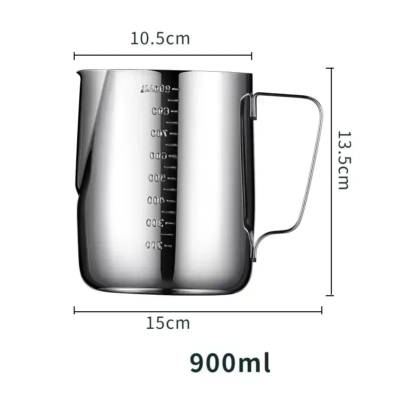 304 Stainless Steel Latte Art Cup Scale Milk Foam Pot Scale Latte Cappuccino Cream Steam Home Cafe Milk Foam Cup 350/550/900ML Peaceful Pleasures Health and Wellness 900ml