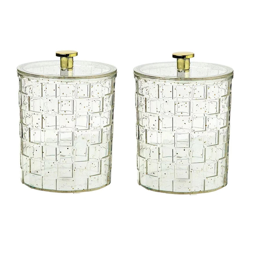 Q-Tip Holder & Vanity Tray Set – Clear Apothecary Jar Cotton Swab & Ball Dispenser