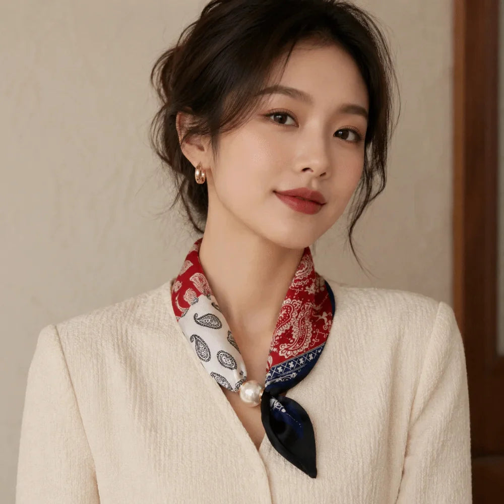 Women's Floral Faux Pearl Magnetic Snap Scarf – Lightweight Wrap