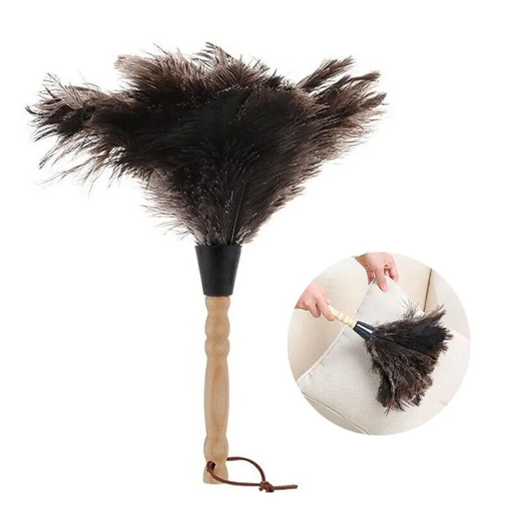 Ostrich Feather Duster Wooden Handle – Anti-Static Cleaning Feather Duster Peaceful Pleasures Health and Wellness black