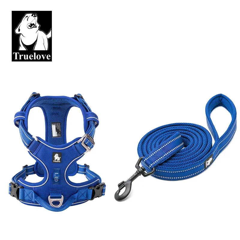 Truelove Pet Harness+Pet Leash Set Rope 110cm/200cm All-in-one Reflective Dog Harness No Pull Adjustable Buckles Dropshipping Peaceful Pleasures Health and Wellness Royal blue XL-LeashLength110CM China Mainland