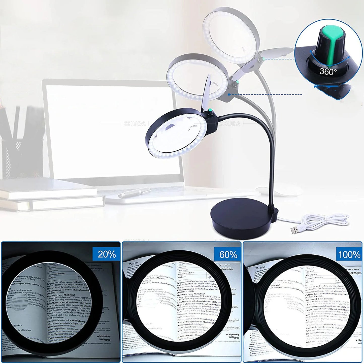 Illuminated Magnifying Glass Desk Lamp Usb Magnifier 36 Lights Eye Protection Beauty Makeup Tattoo Light Reading Led Table Light Peaceful Pleasures Health and Wellness